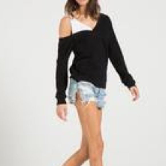 Black Off the Shoulder Sweatshirt Sz S - Picture 3 of 3